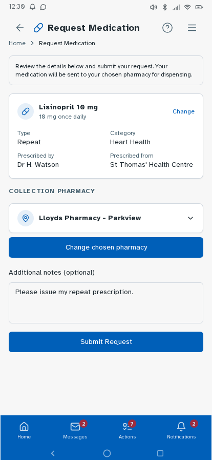 NHS app prototype – medication request form