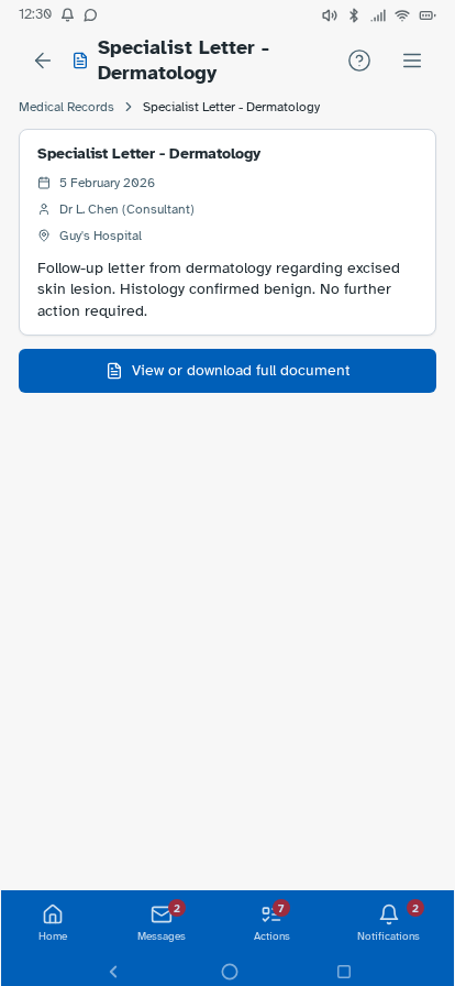 Medical records – document detail view